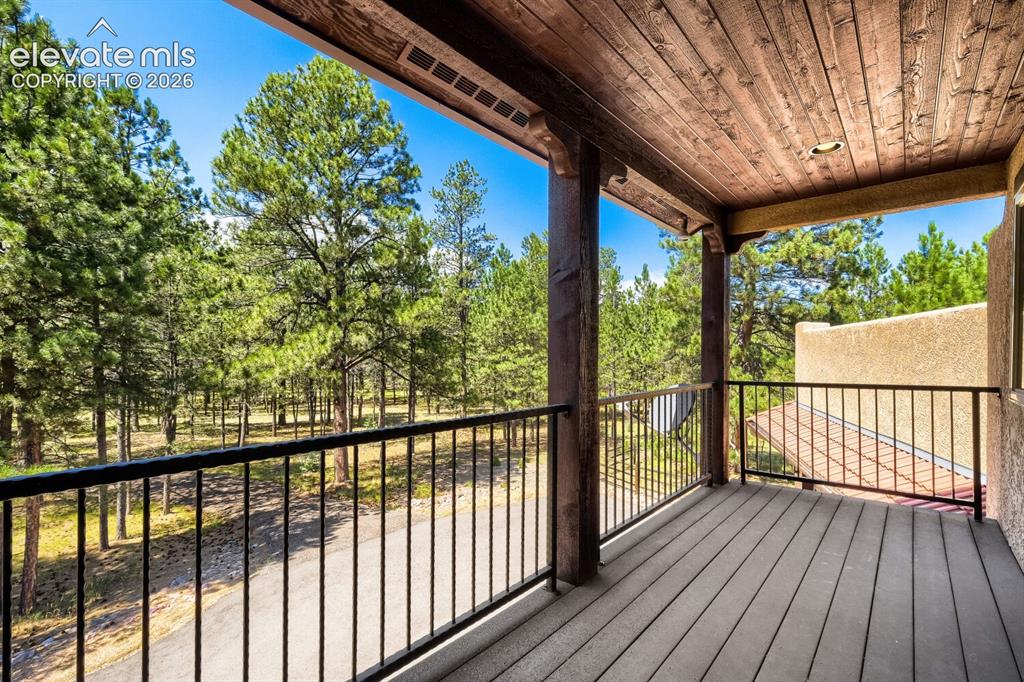Image 37 of 50: Balcony off primary overlooking trees
