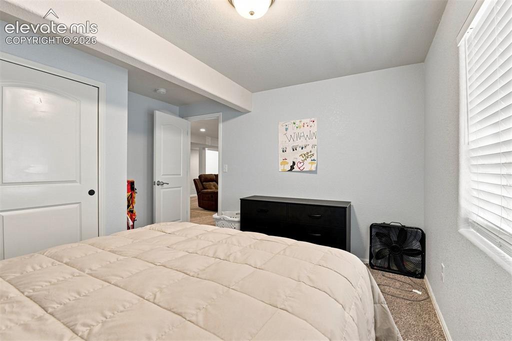 Image 26 of 32: Carpeted room with a ceiling-mounted light fixture, white interior doors, a
