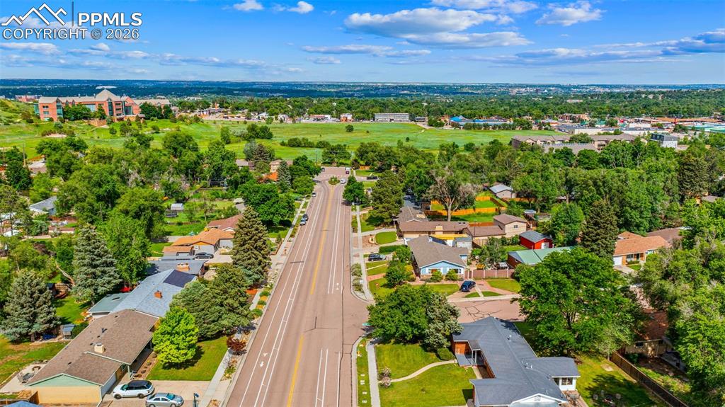 Image 39 of 41: Aerial perspective of suburban area
