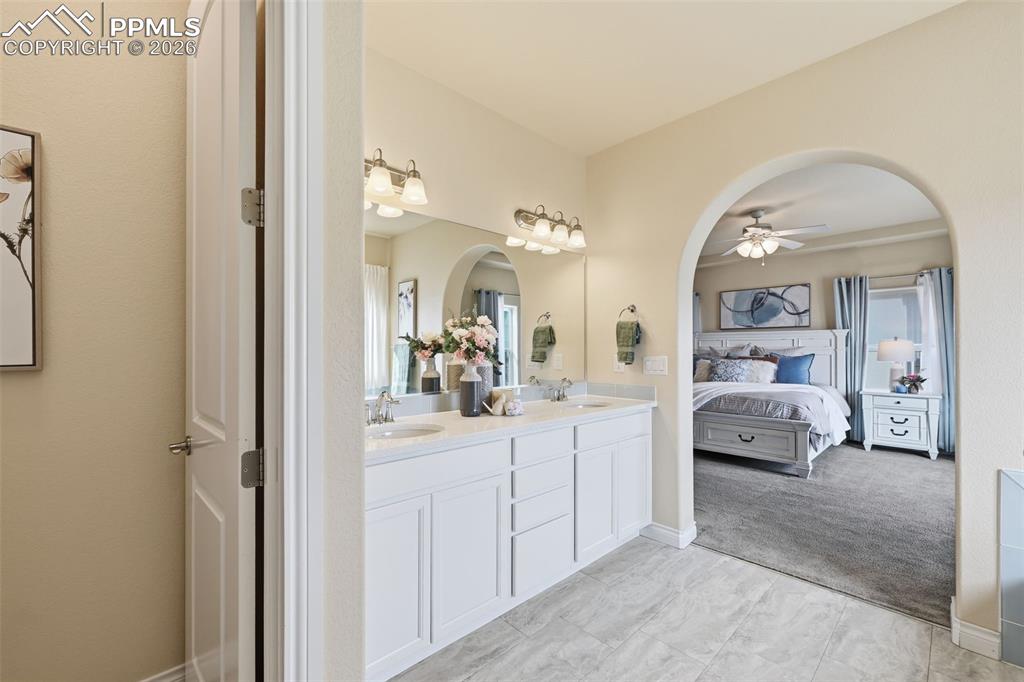 Image 32 of 45: Primary Bathroom, Light, Bright and airy 9+ foot Ceilings