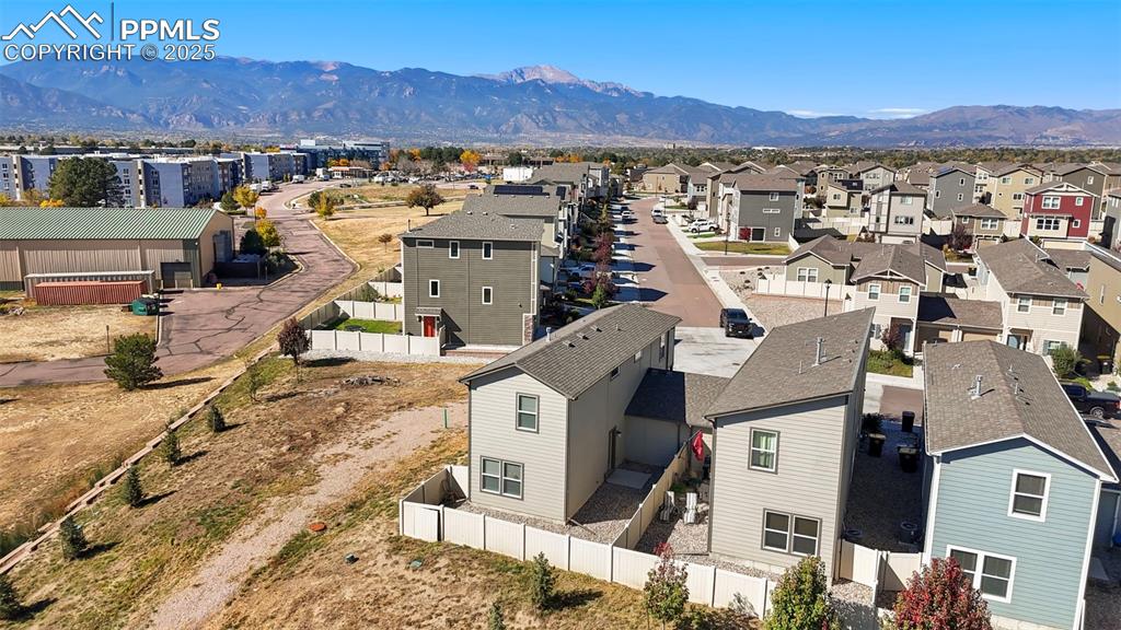 Image 32 of 35: Aerial perspective of suburban area with a mountainous background