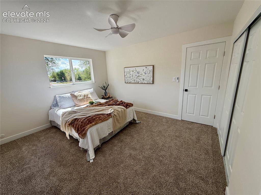 Image 14 of 25: Primary bedroom with new paint and carpet