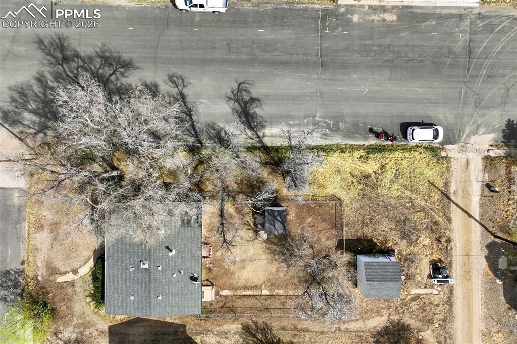 Image 31 of 37: Aerial perspective of 8th Street just north of the property.