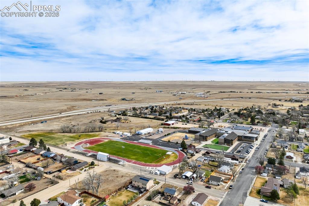 Image 37 of 37: This east-facing view captures the Limon football field and the school.