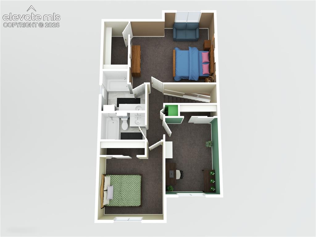 Image 40 of 41: Upstairs 3-D floorplan