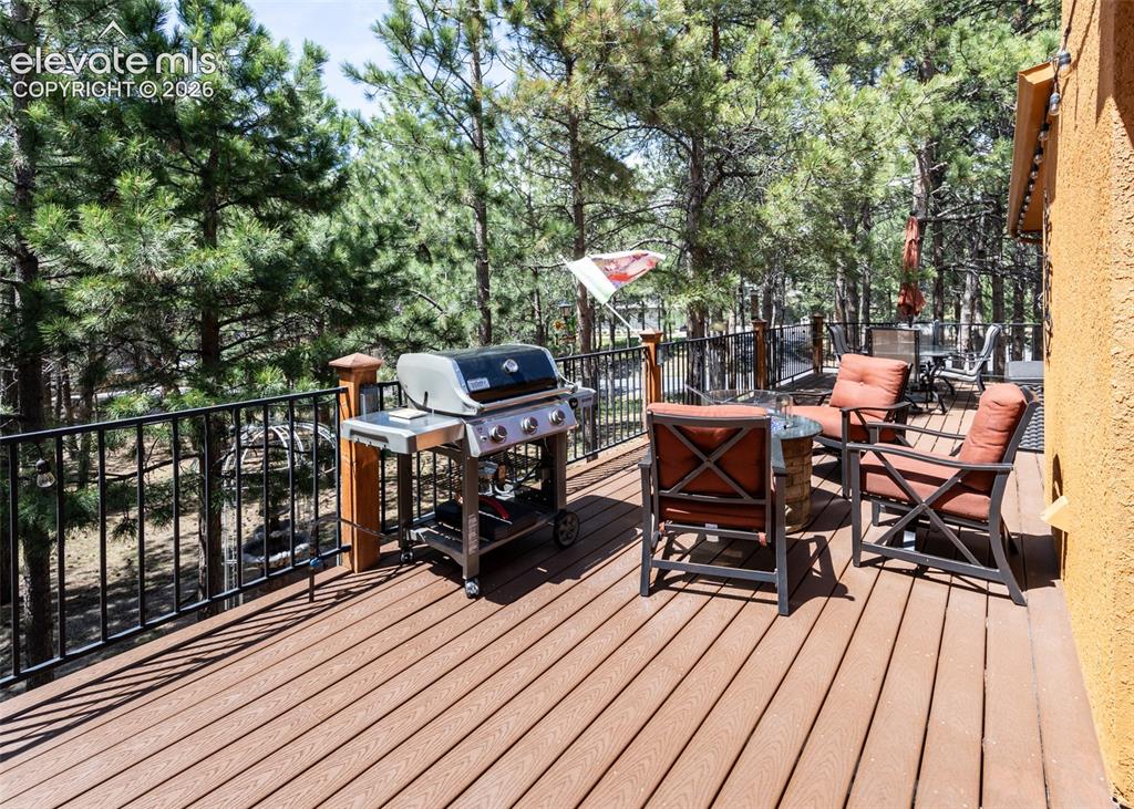 Image 34 of 50: Expansive outdoor decking featuring composite wood-finish boards and a blac