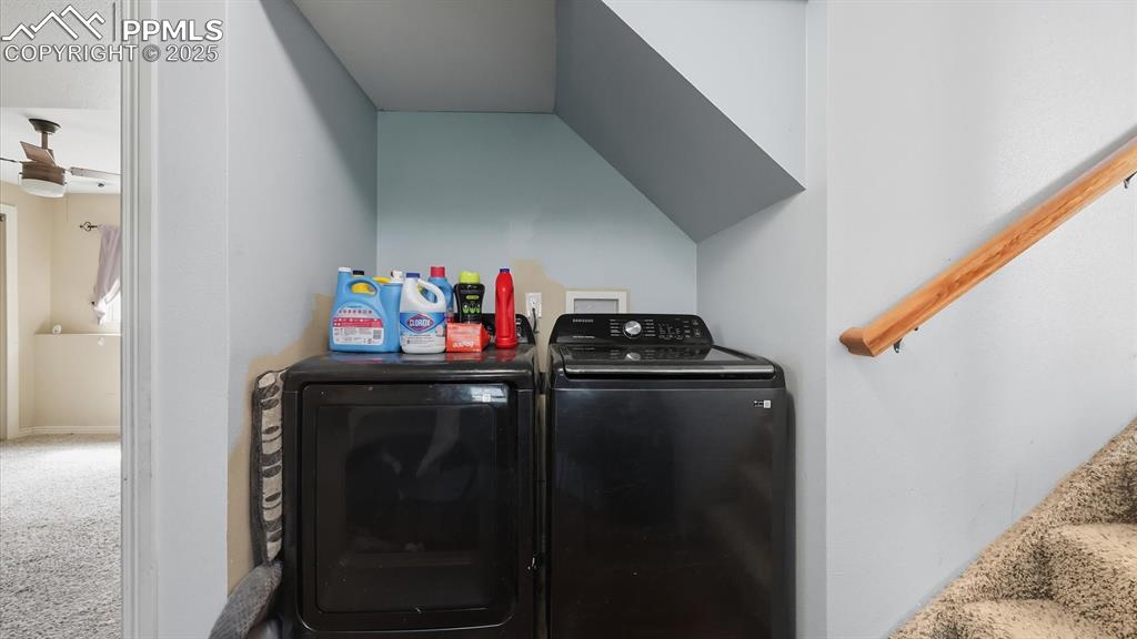 Image 25 of 34: The Lower Level Laundry area includes the washer and dryer.