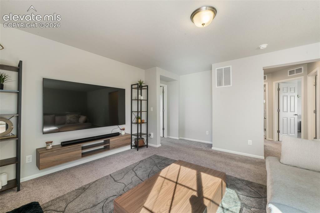 Image 19 of 48: Recessed wall-mounted cabinetry, wall-to-wall carpeting, and a flush-mount