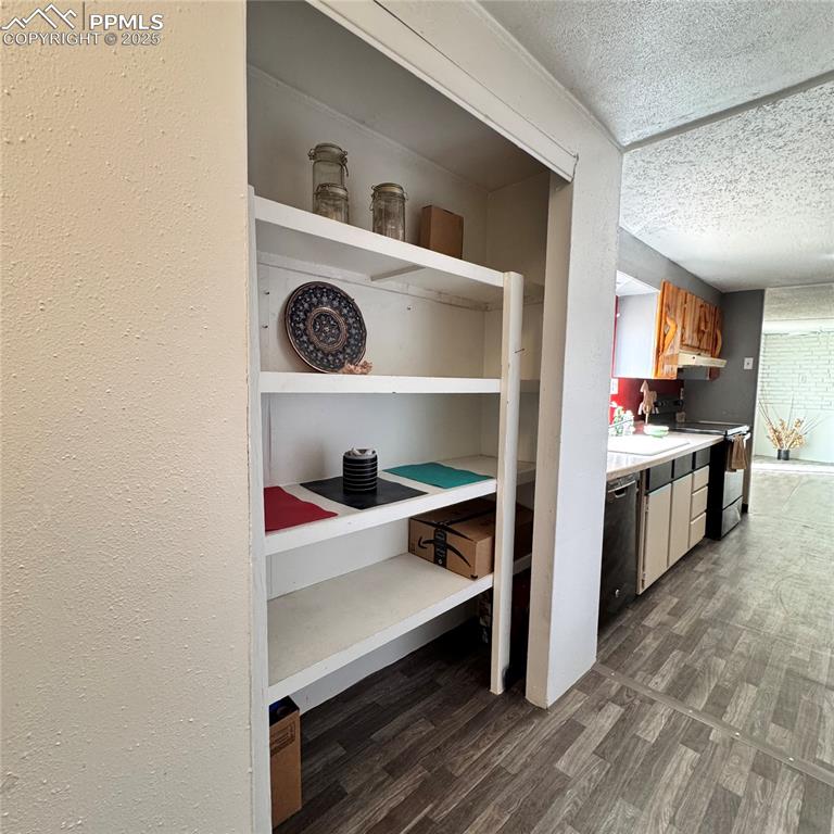 Image 8 of 29: Pantry shelving in kitchen