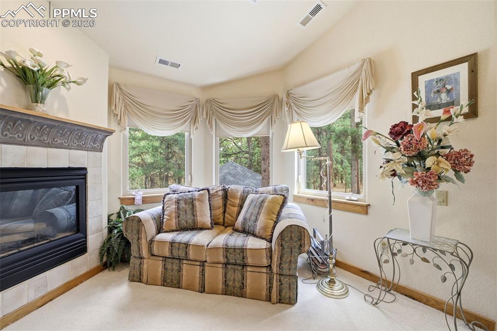 Image 41 of 50: Elevated fireplace nook private in Master bedroom