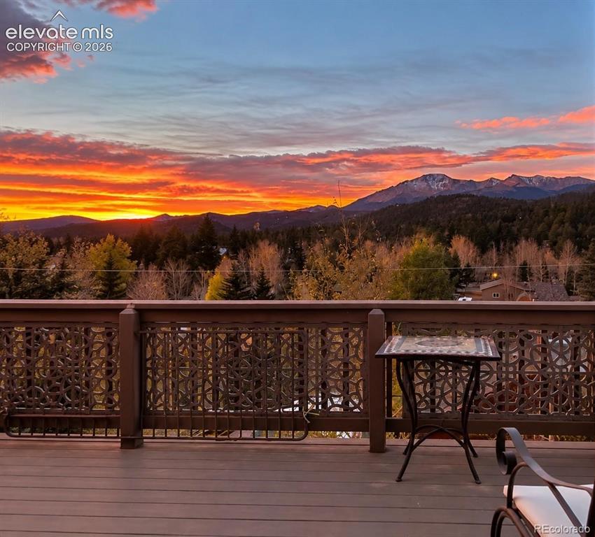 Image 23 of 45: Expansive deck with composite decking and decorative metal railings