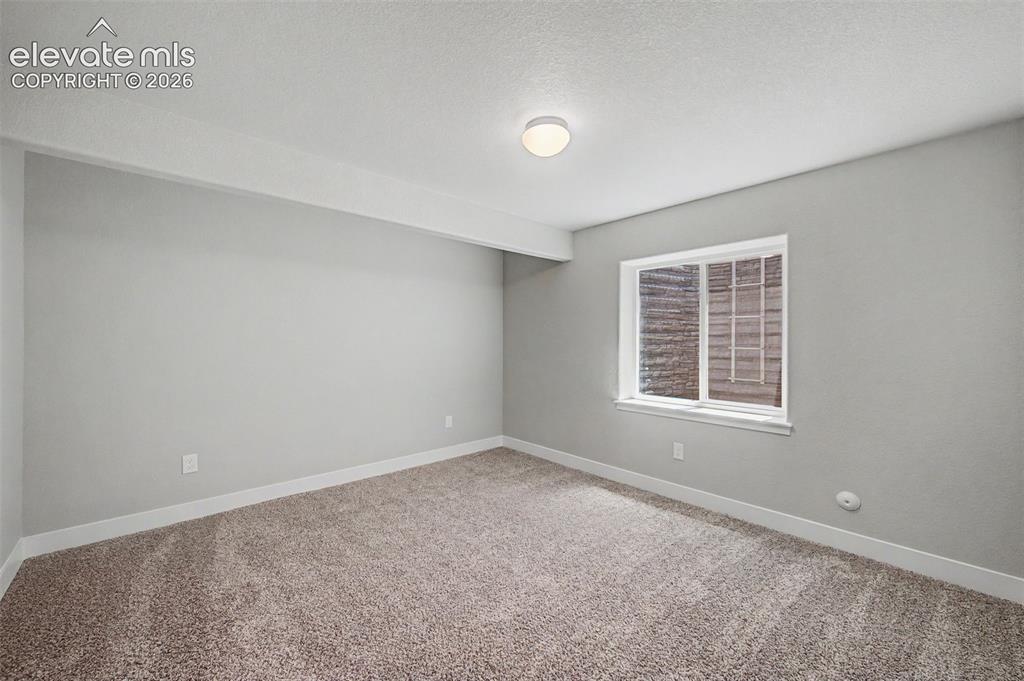 Image 38 of 44: Room featuring a neutral color palette, plush carpeting, white trim, and a