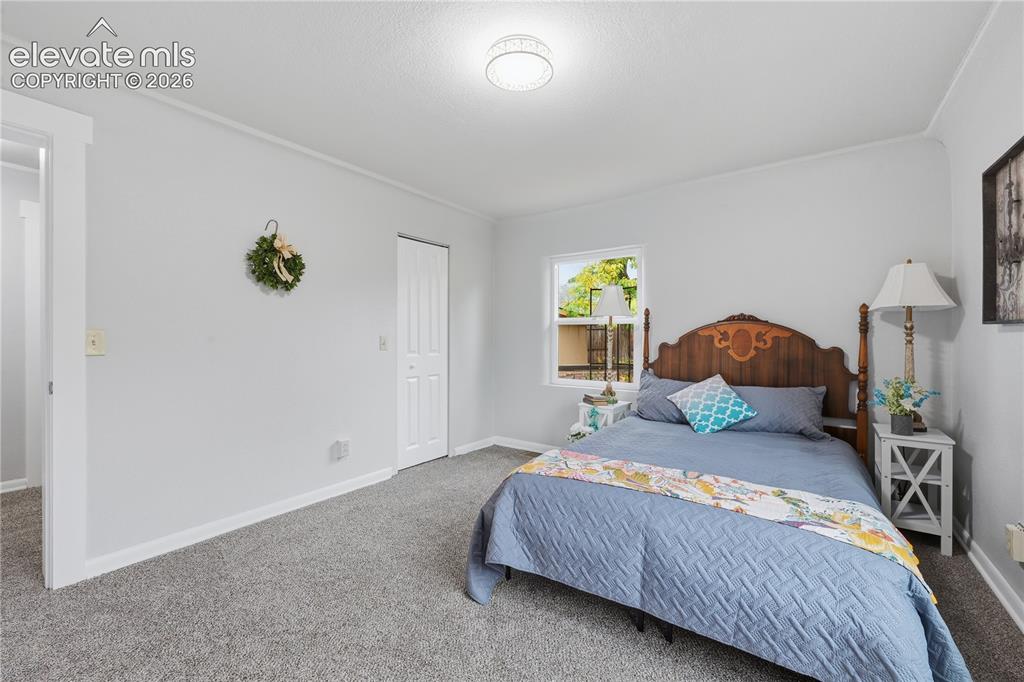 Image 17 of 50: Another view of the primary bedroom. Behind the closet door is a walk in cl