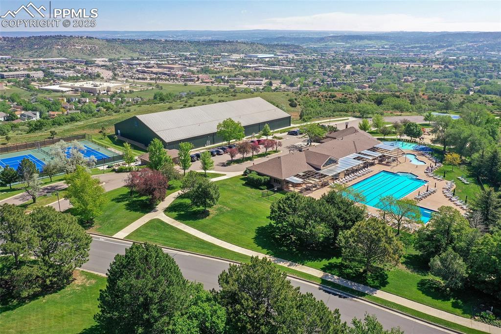 Image 23 of 25: Drone / aerial view of a pool