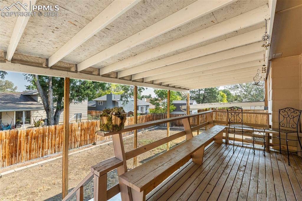 Image 22 of 32: Wooden deck featuring a fenced backyard
