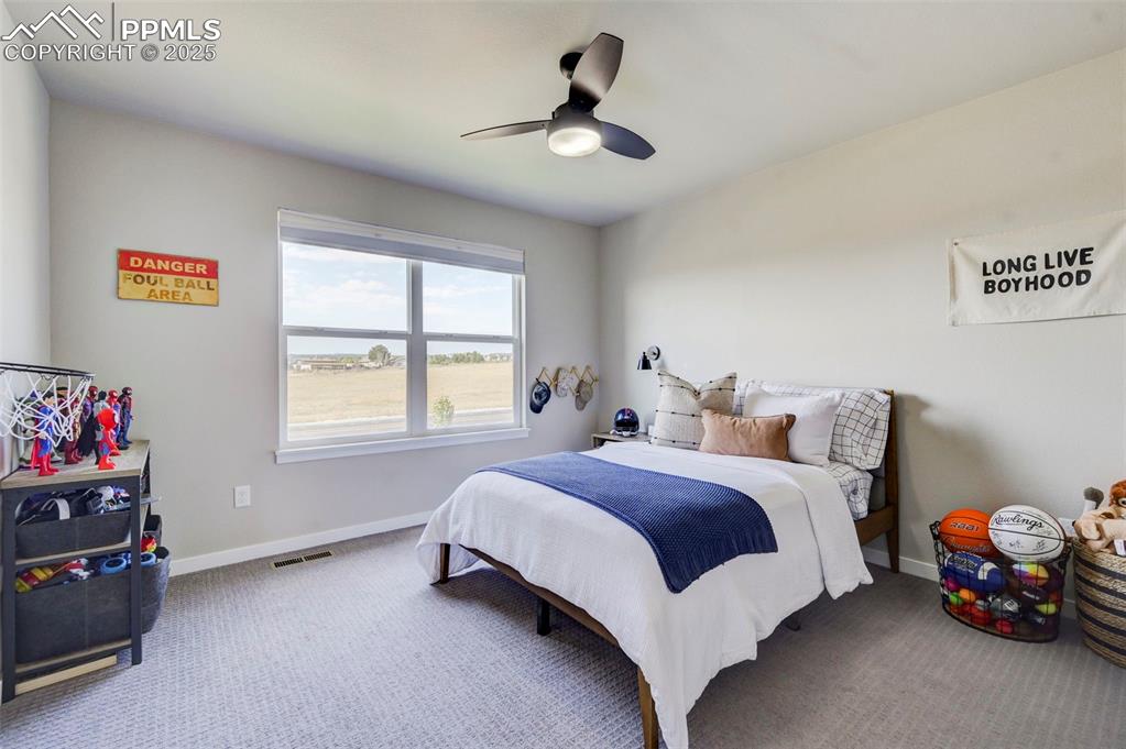 Image 23 of 50: Bedroom with carpet floors and ceiling fan