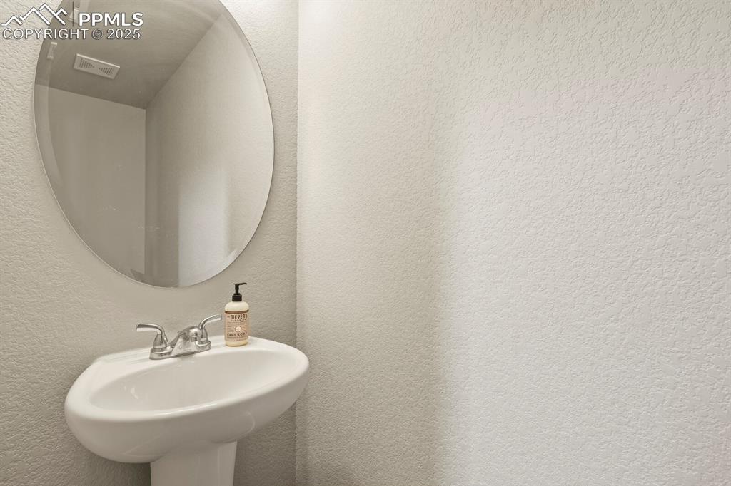 Image 12 of 27: Bathroom with a sink and a textured wall