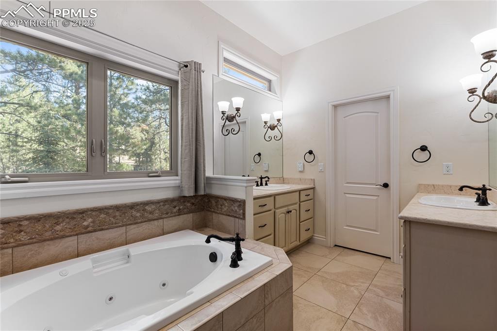 Image 27 of 46: Luxurious 5 piece master bath with jetted tub