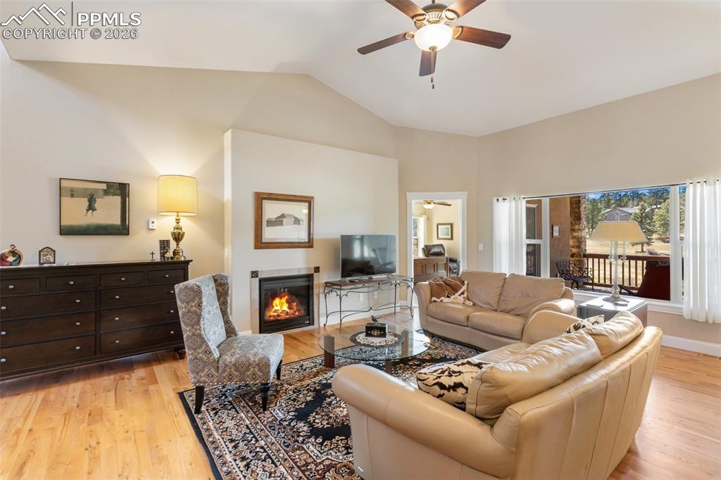 Image 9 of 39: Living Room and gas fireplace