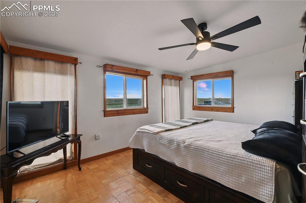 Image 24 of 50: Primary Bedroom suite featuring full length windows and beautiful parquet w