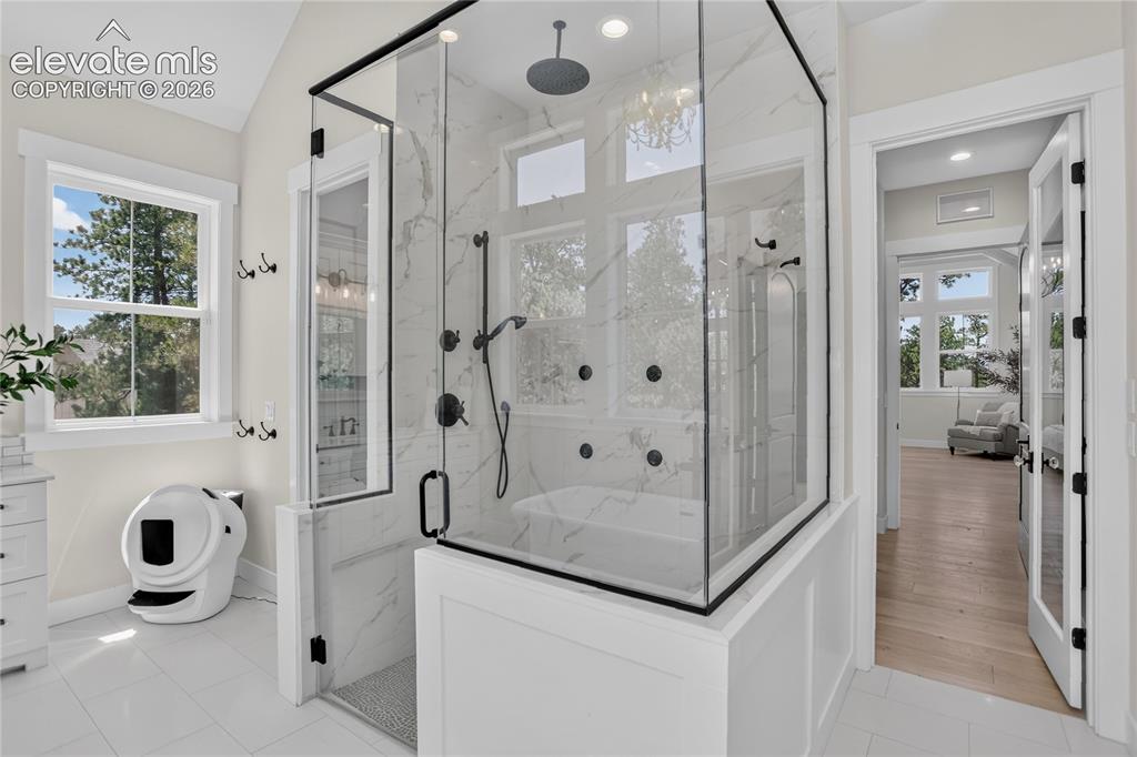 Image 24 of 47: Zero-threshold shower w/ multiple shower heads