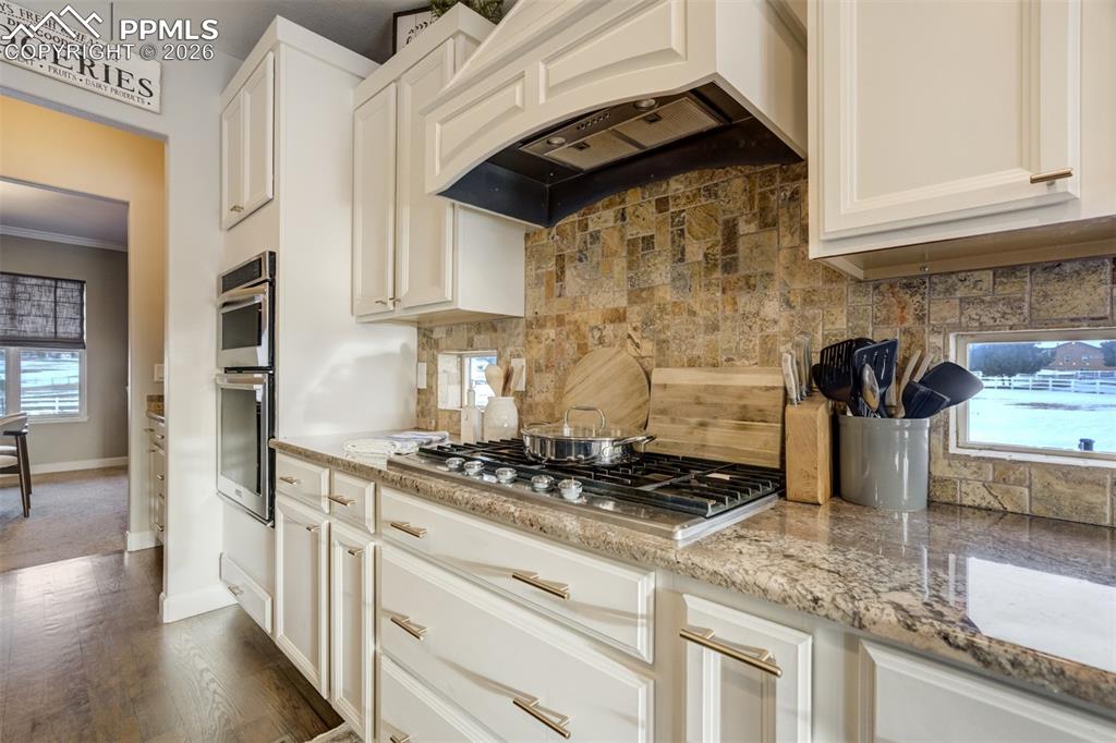 Image 7 of 50: Gas range with accent windows. 