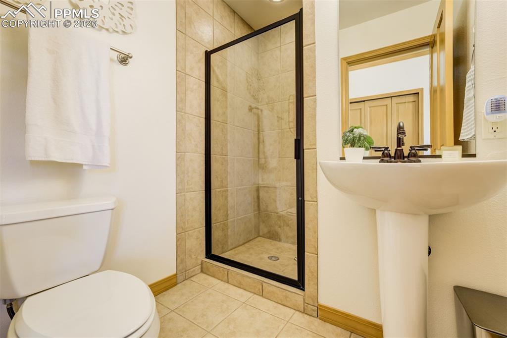 Image 30 of 50: Guest bath- 3/4 bath on main level