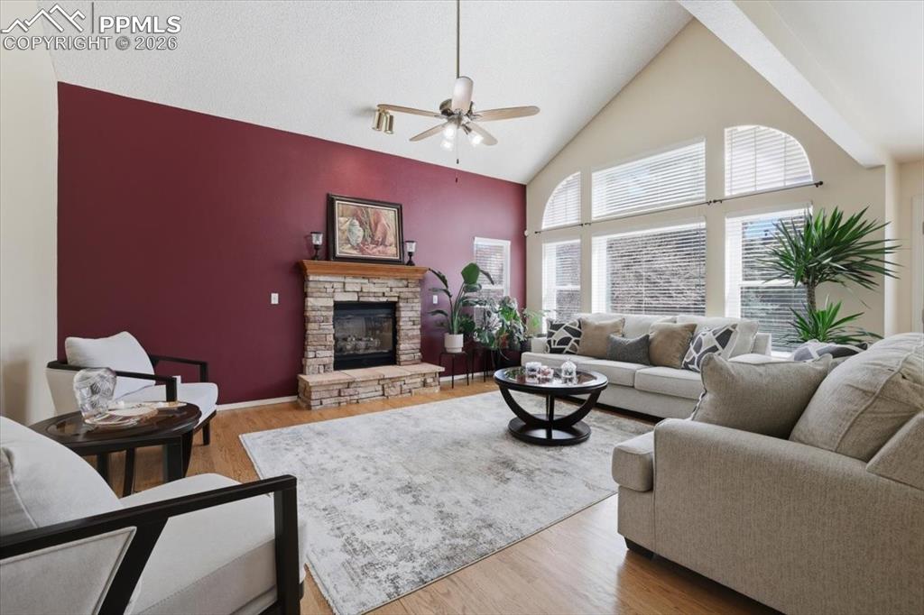 Image 12 of 48: Family room with soaring ceilings.