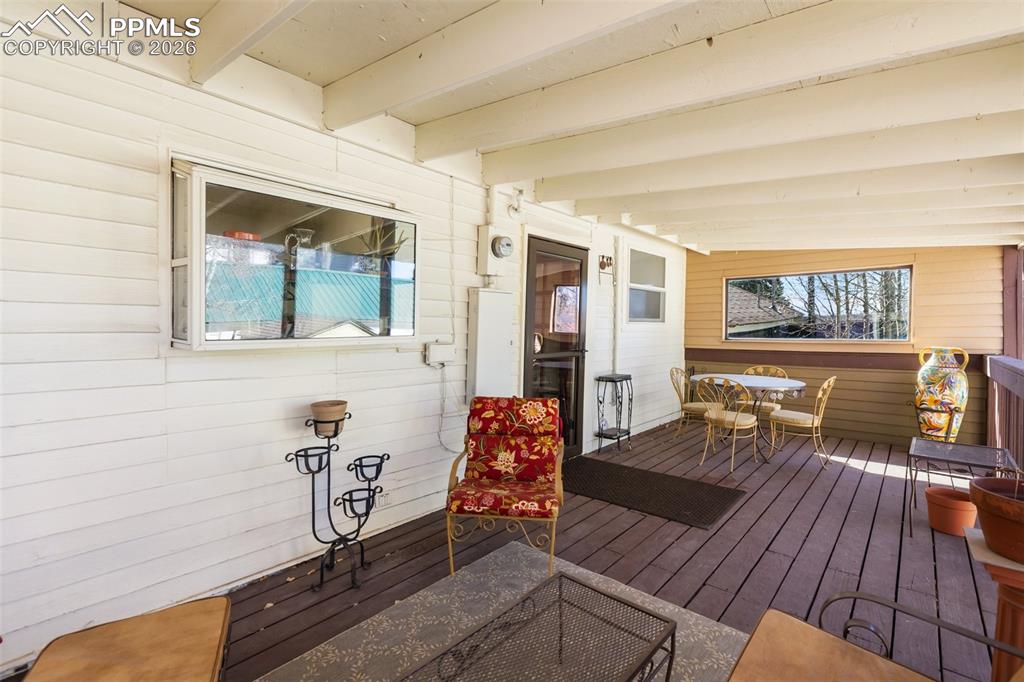 Image 33 of 37: Walk out from the kitchen to the best outdoor space in Cripple Creek. 