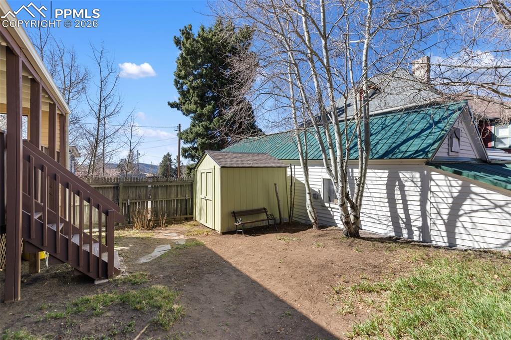 Image 35 of 37: Fully fenced backyard with storage shed. 