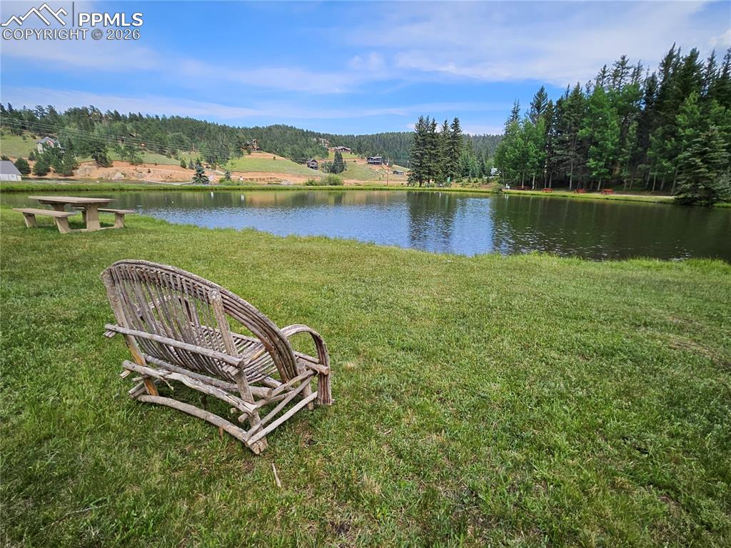 Image 40 of 47: Bench Overlooking Community Pond. 