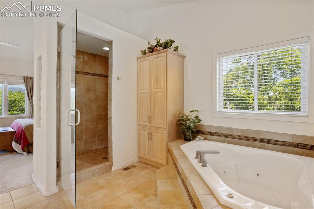 Image 29 of 49: Spa Shower and Jetted Soaking Tub!
