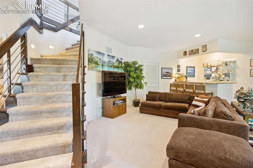 Image 30 of 49: Spacious Basement Family Room with Wet Bar!