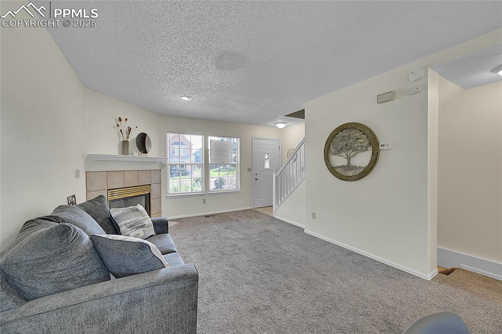 Image 3 of 20: Carpeted living room 