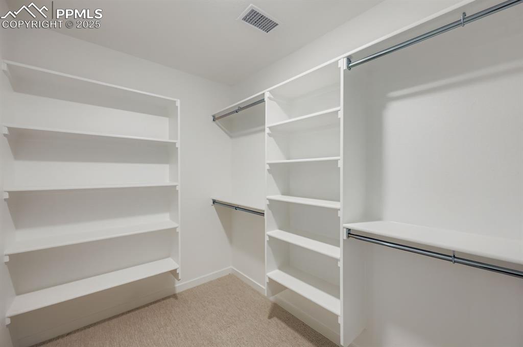 Image 17 of 28: Walk in closet with light colored carpet