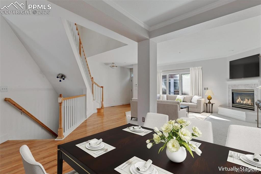Image 6 of 27: Open Dining Room with Elegant Vaulted Ceiling