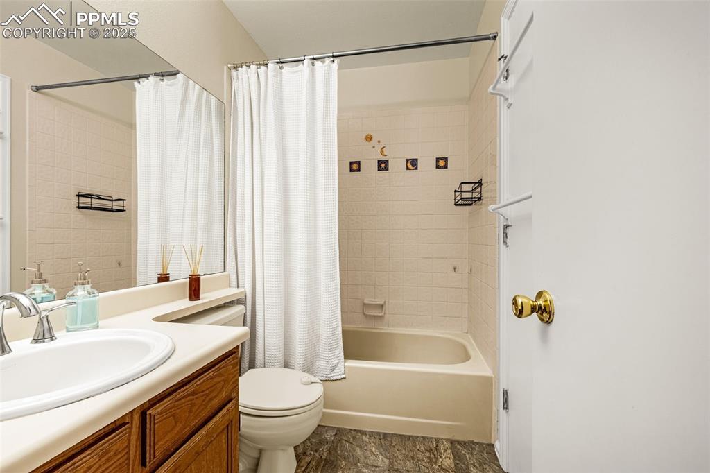 Image 19 of 37: Full bath featuring shower / tub combo and vanity