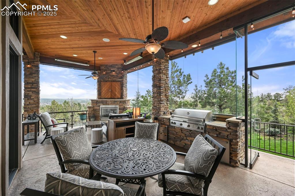 Image 42 of 50: The covered patio has infrared heaters to keep you warm on chilly nights