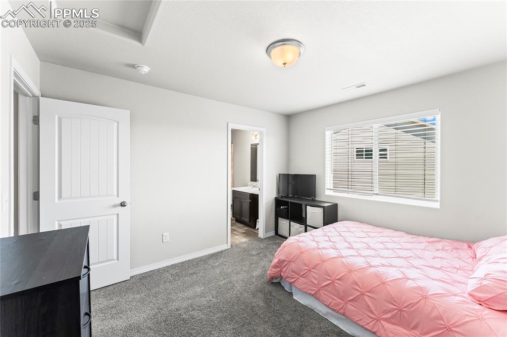 Image 31 of 40: Bedroom featuring carpet floors and ensuite bath