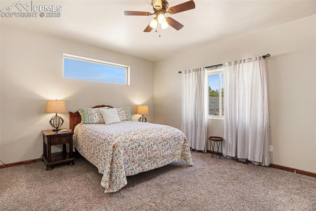 Image 17 of 35: The main level spacious master bedroom is a private retreat, featuring a la