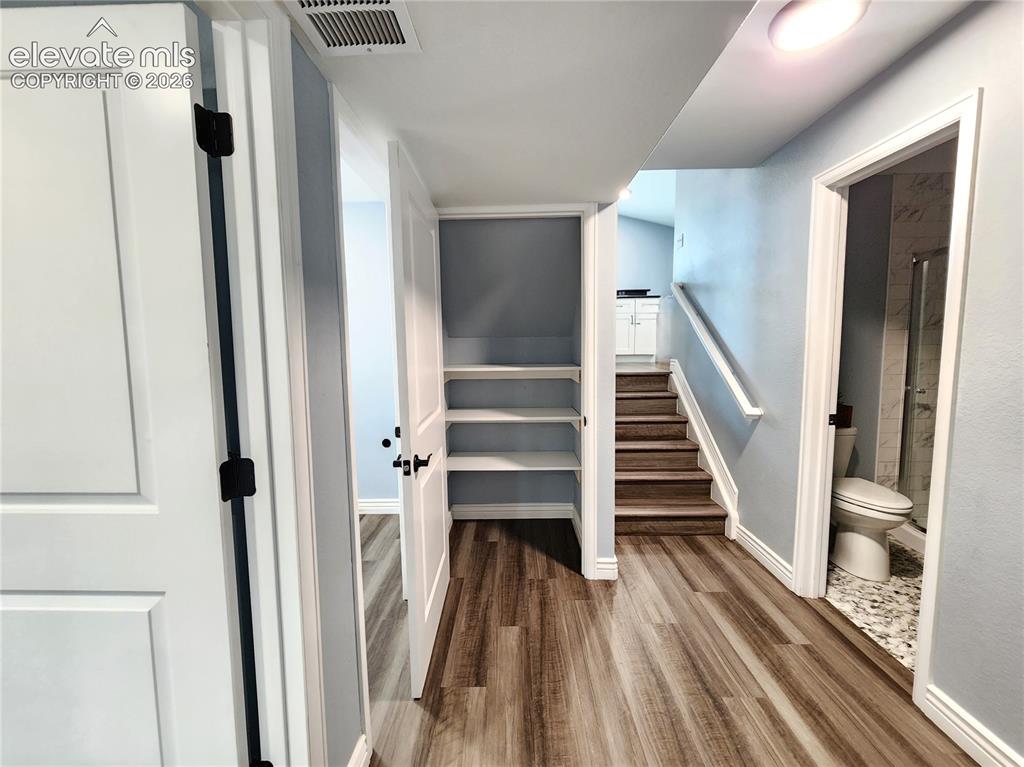 Image 31 of 49: Functional lower=level landing offering a spacious built-in pantry closet