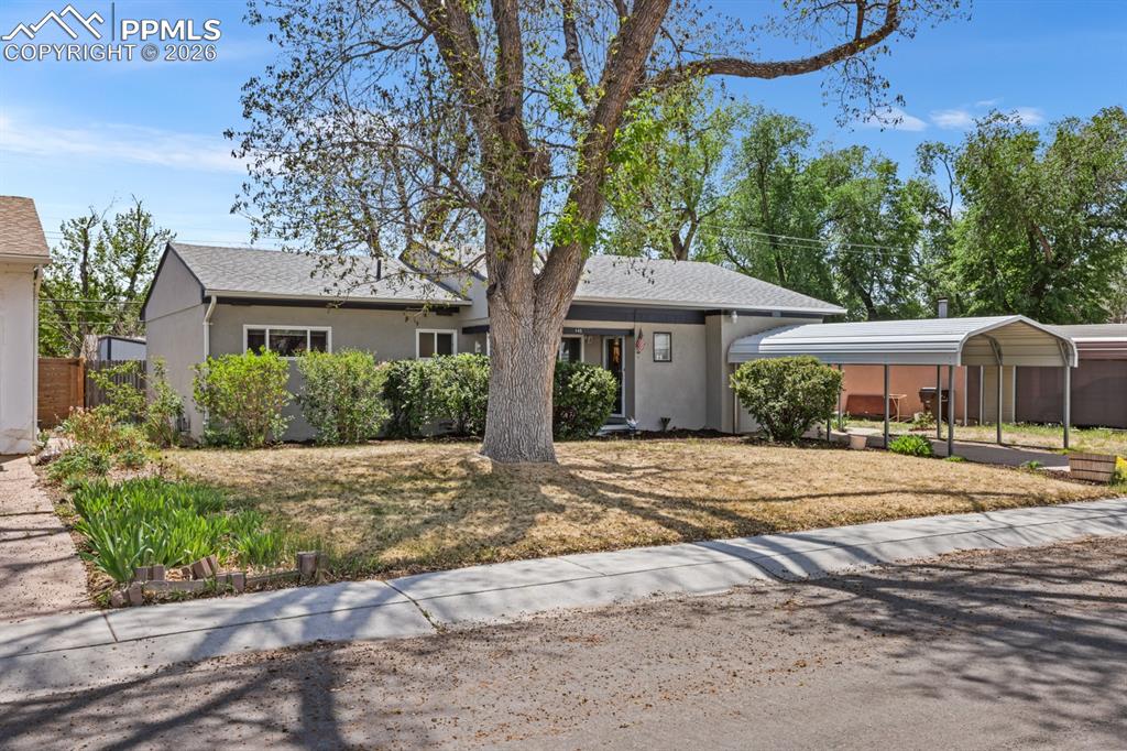 Image 3 of 27: Nicely landscaped with auto sprinklers, mature trees, and shrubs.