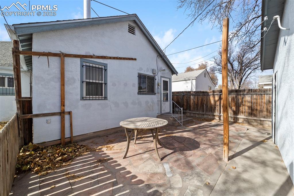 Image 31 of 41: Rear view of property featuring a patio, stucco siding, and a fenced backya