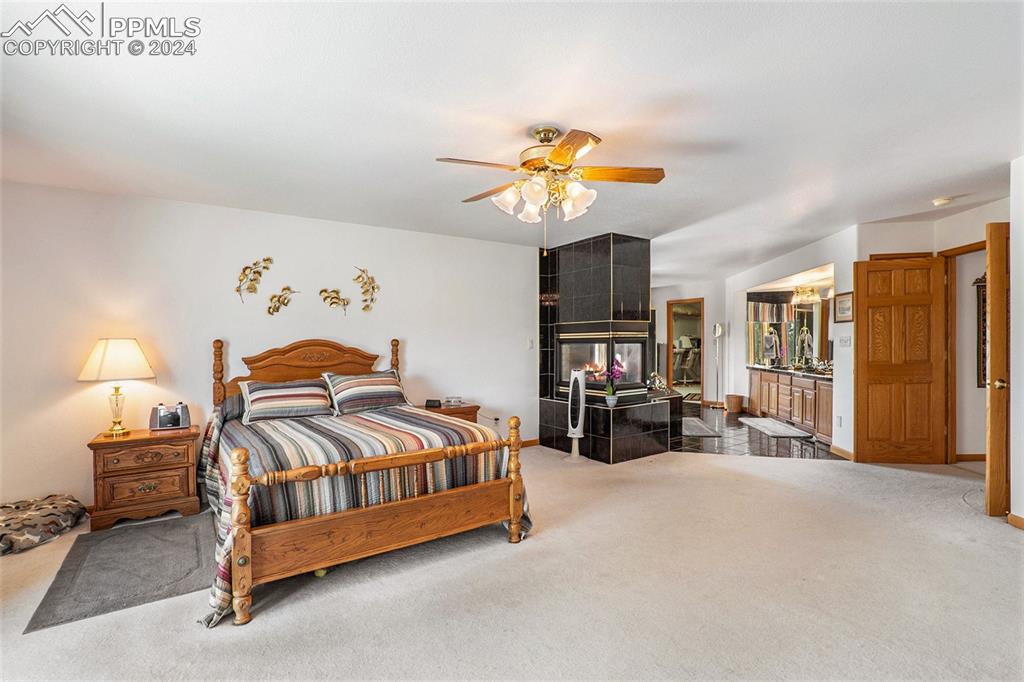 Image 26 of 50: French doors, huge walk-in closet, and fireplace