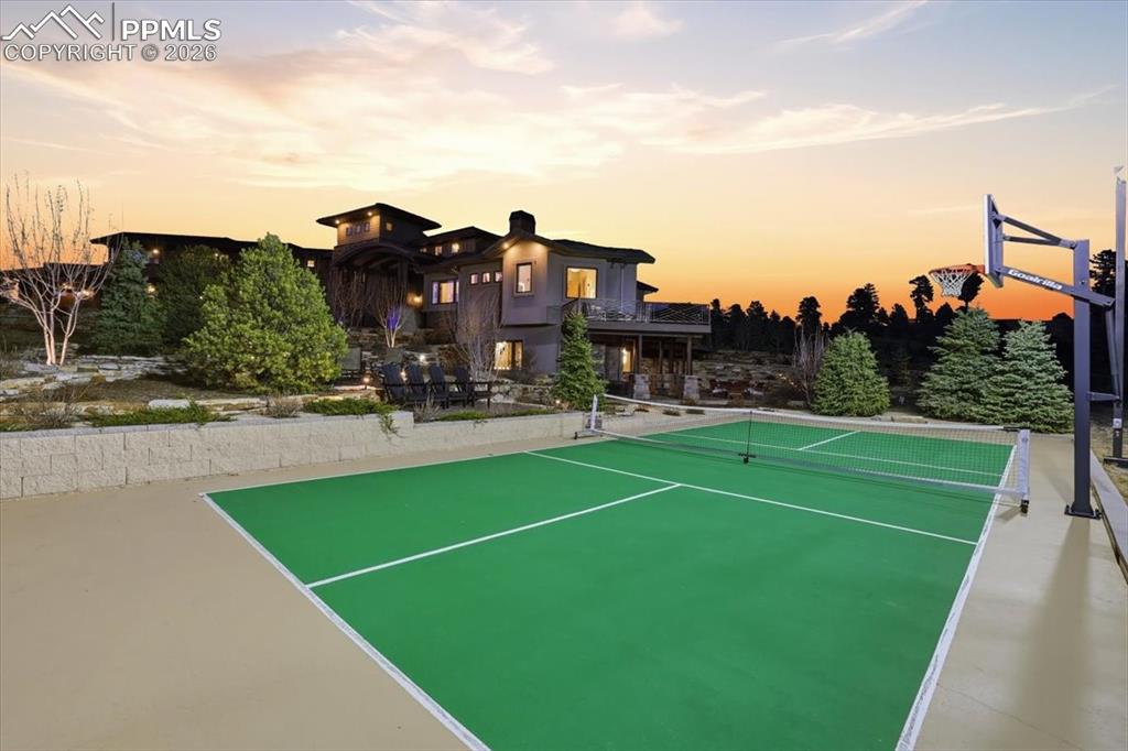 Image 23 of 50: Regulation size pickleball court with stadium lighting