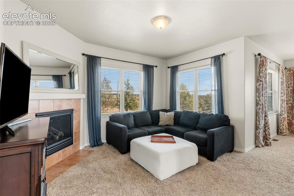 Image 24 of 47: Large sitting area with carpeted area featuring a corner window arrangement