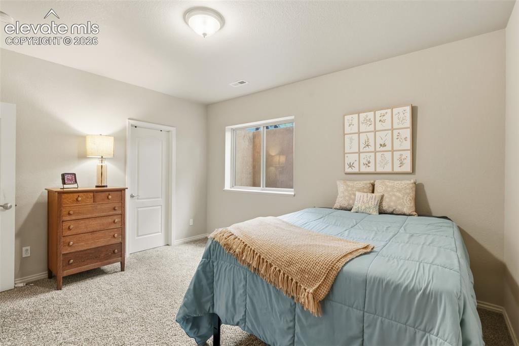 Image 39 of 47: Carpeted interior room featuring light gray walls and a ceiling-mounted lig