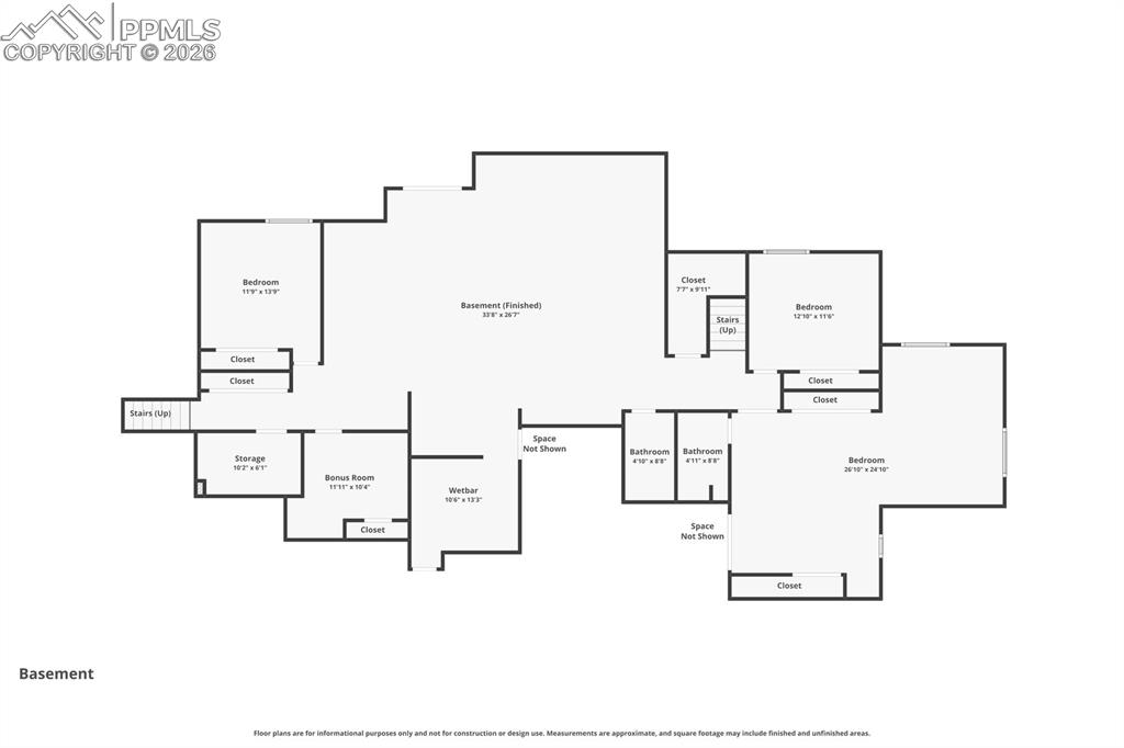 Image 50 of 50: Lower Level floor plan.  There are two staircases that lead to the main flo