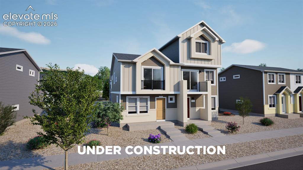 Caption: Modern multi-level residence featuring a neutral-toned exterior with vertical and horizontal siding