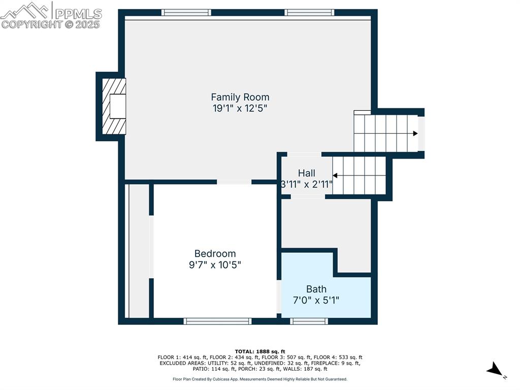 Image 45 of 49: Lower level floor plan with dimensions.